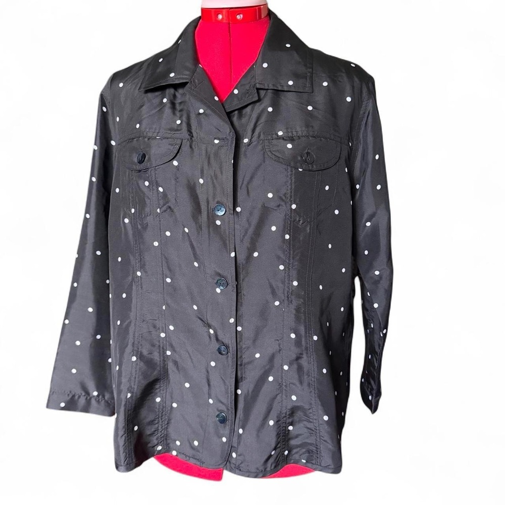 vintage Chico's silk black polka dot button up shirt chico's size 2 /  Large